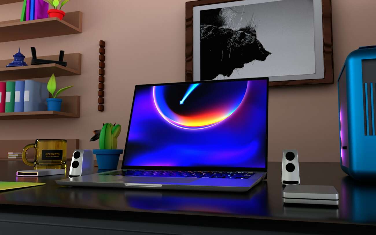 a laptop computer sitting on top of a desk